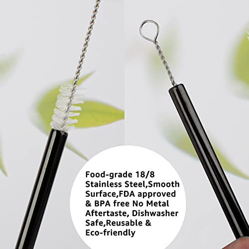 Tronco Set of 6 Stainless Steel Reusable Metal Straws with Silicone Flex Tips Elbows Cover, Metal Drinking Straws for Tronco Tumbler, 6 Steel Straws,6 Silicone Tips,1 Straw Cleaning Brush(Black)