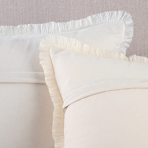 MADIZZ Set of 2 Suede Throw Pillow Covers with Fringe Tassels 26x26 Inch Light Green Soft Decorative Cushion Cover for Sofa Bedroom Pillow Shell