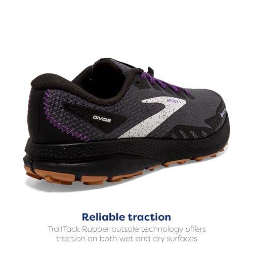 Brooks Women’s Divide 4 GTX Waterproof Trail Running Shoe - Black/Blackened Pearl/Purple - 5 Medium