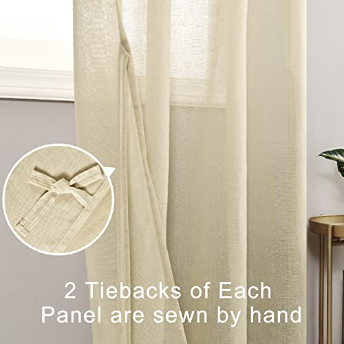 XWZO Faux Linen Semi Sheer Curtains 54 Inch for Living Room - Soft Privacy Enhancing & Light Filtering Window Curtains for Bedroom/Small Windows, Beige, 52 x 54 Inch Length, Set of 2 Panels