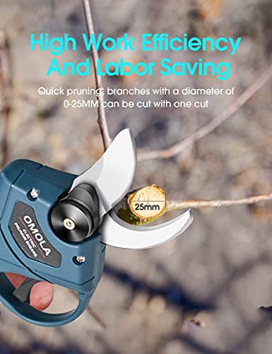 OMOLA Electric Pruning Shears,with 2 PCS Rechargeable 21V 2Ah 2000mA Lithium Battery Powered and 2 Blades,1Inch/25mm Cutting Diameter,6-8 Working Hours…