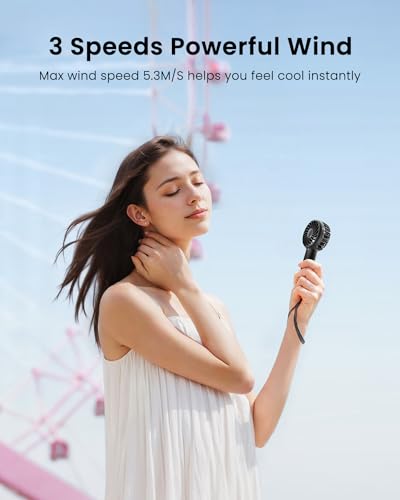 Gaiatop Mini Portable Fan, 3 Speed Powerful Handheld Fan, 2000mAh Battery Operated Cute Design Personal Small Fan, USB Rechargeable Makeup Eyelash Hand Fan Travel Essentials for Women Girls Black