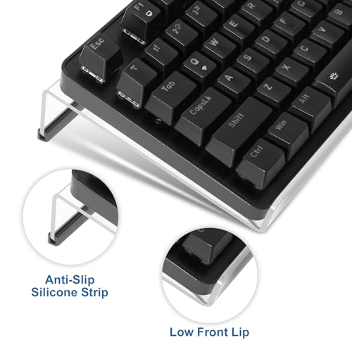4 Pcs Keyboard Stand with Ergonomic Wrist Rest Set, Acrylic Keyboard Holder for Desk with Carpal Tunnel Wrist Support Coaster, Memory Foam Mouse Pad Keyboard Riser for Desktop/Computer(Black Leather)