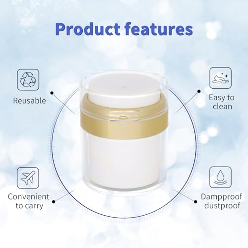 Generic Airless Pump Jars set, 0.5oz /1oz /1.7oz Empty Refillable Cosmetic Pump Jars Bottles Lotion Cream Dispenser Portable Travel Size Makeup Containers (Gold), JAR_3pack