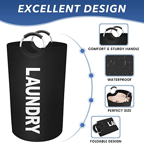 EpicTotes 75L Large Laundry Basket, Freestanding Waterproof Laundry Hamper, Collapsible Folding Tall Clothes Hamper, Easy Carry with Foam Protected Aluminum Handles for Dorm, Family, Travel (Black)