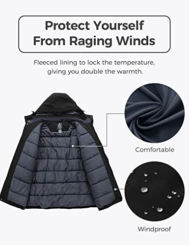 wantdo Men's Big and Tall Mountain Skiing Jacket Waterproof Winter Snow Coat Windproof Raincoat Black XX-Large Big