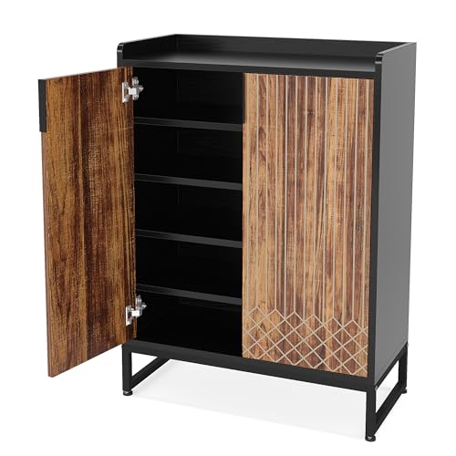 Tribesigns Shoe Cabinet with Doors, 5 Tiers Shoe Storage Cabinet for Entryway, 25 Pairs Wooden Shoe Cabinets, Modern Shoe Organizer Storage for Living Room, Bedroom, Hallway, Closet, Black and Brown