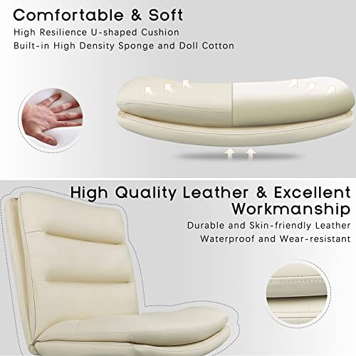 PUKAMI Criss Cross Chair,Comfy Cross Legged Office Desk Chair No Wheels,Cute Makeup Vanity Chair,Fabric Modern Swivel Height Adjustable Mid Back Wide Seat Computer Task Chair for Home Office(Beige)