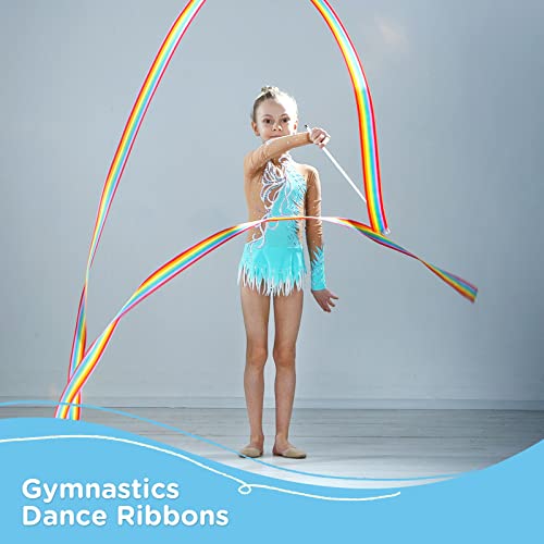 HiUnicorn 2PCS Rainbow Party Favors - Dance Ribbons for Kids Circus Carnival Rhythmic Gymnastics Birthday Party Decoration Supplies, Ribbon Baton Twirling Sticks Silks Streamers Wands for Girls