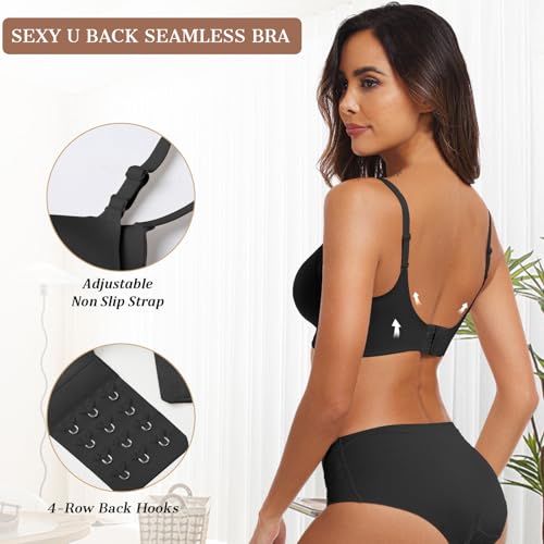 OEAK Womens Push Up Everyday Bras Comfortable Wireless Bralettes V Neck Seamless Bra Smooth Brassiere Wire Free Basic Bras Black M