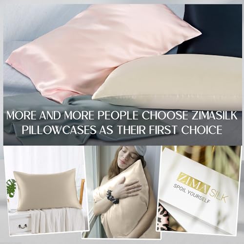 ZIMASILK 100% Pure Mulberry Silk Pillowcase for Hair and Skin Health,Soft and Smooth,Both Sides Premium Grade 6A Silk,600 Thread Count,with Hidden Zipper,1pc (King 20''x36'',Olive Green)