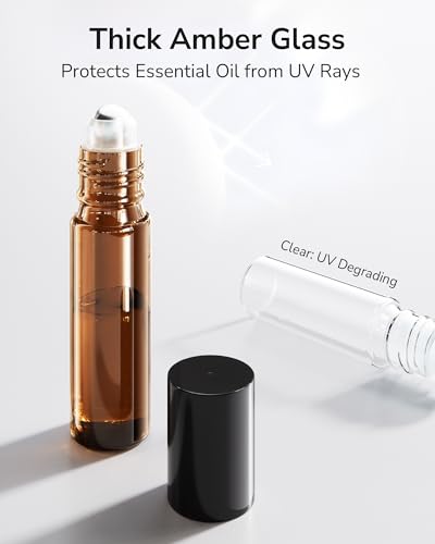 ULG Essential Oil Roller Bottles 4 Pack 10ml Amber Glass Empty Bottles with Stainless Steel Roller Balls
