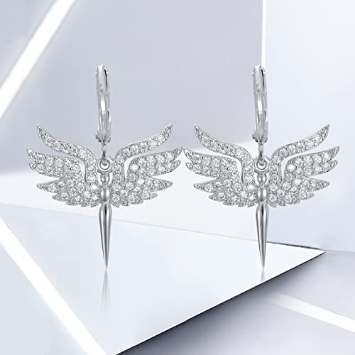 VIJASHOP Angel Dangle Earring for Women CZ Angel Wings Huggie Hoop Earrings Hypoallergenic Angel Earring Jewelry Valentine's Day Birthday Gifts for Girlfriends