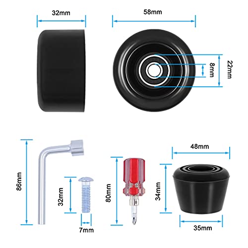 Tanzfrosch 8 Pack Roller Skate Wheels with Bearings Installed and 2 Toe Stoppers for Double Row Skating, Quad Skates and Skateboard Outdoor or Indoor Use, 32mm x 58mm 82A (Black)