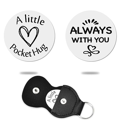 Long Distance Relationship Inspirational Gifts for Husband Boyfriend Wife Double Sided Pocket Hug Token With Black Leather Keychain Gifts for Best Friend Mom Grandma Sister Birthday Christmas Gift