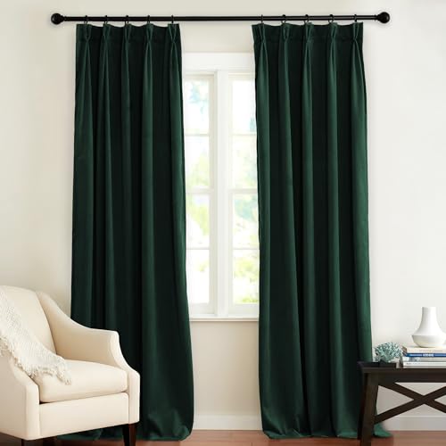 KGORGE Ivory Pinch Pleated Velvet Curtains 96 inches, Thermal Insulated Room Darkening Hook Rings & Back Tab Floor to Ceiling Curtains for Bedroom Living Room, W 66 x L 96, 2 Panels