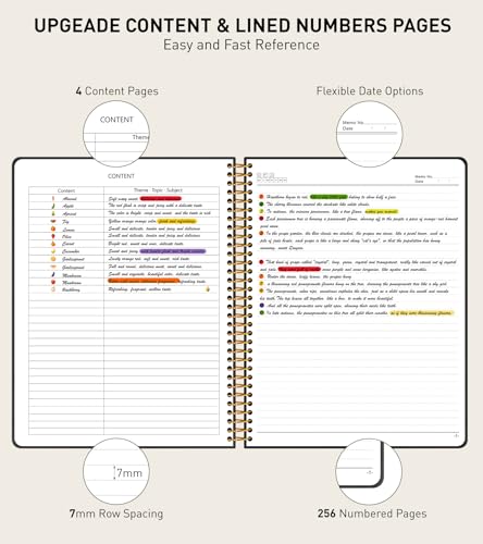 A4 Spiral Notebook Journal 8.5” x 11”, 256 Numbered Pages Hardcover Leather Journals for Women Men, Large Lined College Ruled Notebooks, 100GSM Thick Paper, Spiral Bound Journal for Work School, Black
