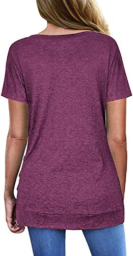 Jescakoo Short Sleeve T Shirts for Women Solid Color V Neck Tunic Tops Loose Fit Pink L