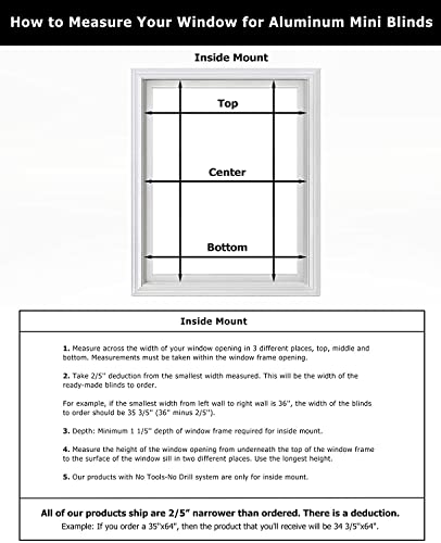 LazBlinds No Tools-No Drill 1" Aluminum Mini Blinds, Cordless Blinds for Windows, Light Filtering Horizontal Blinds and Shades for Window, 23'' W x 64'' H, Silver Grey