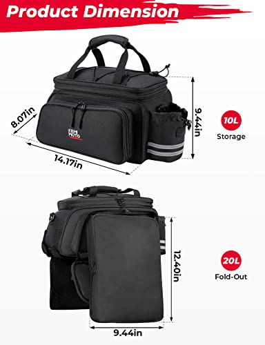KEMIMOTO Bike Rear Rack Bag Bicycle Trunk Bag 20L Capacity Water Resistant Multifunctional Bicycle Pannier with Rain Cover Bike Saddle Bag for Grocery Shopping Commuter Cycling Trip Black