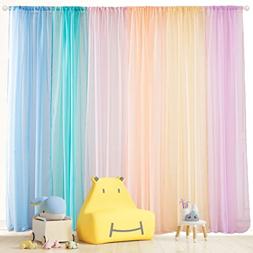 Yancorp 6 Panels Sheer Curtains Rainbow Window Decoration Voile Drapes 63 Inches Kids Girls Boys Party Favor Christmas Classroom Decor Bedroom Backdrop (Macaron, (W40 x L63) x 6 Panels)