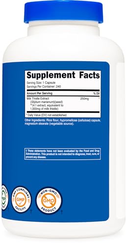 Nutricost Milk Thistle 1,000mg Equivalent, 240 Capsules - 250mg of 4:1 Extract - Vegan, Non-GMO and Gluten Free