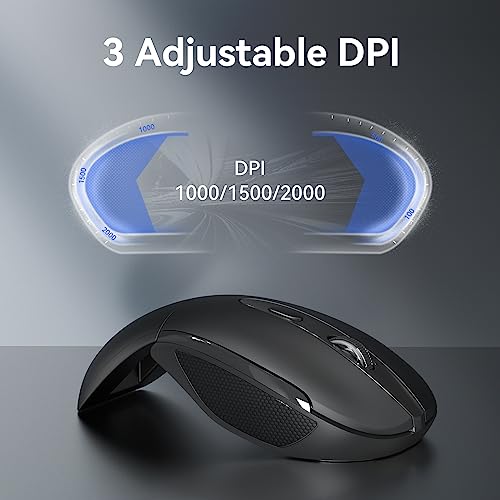 TECKNET Folding Wireless Mouse, 2.4G Travel Mouse with USB Receiver, Wireless Mouse for Laptop, Notebook, PC, Computer, Portable Mouse 3 Adjustable DPI 2000/1500/1000, 24 Months Battery Life
