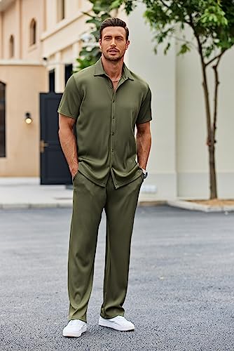 COOFANDY Men Sets 2 Pieces Beach Short Sleeve Shirt Relaxed Fit Yoga Pants