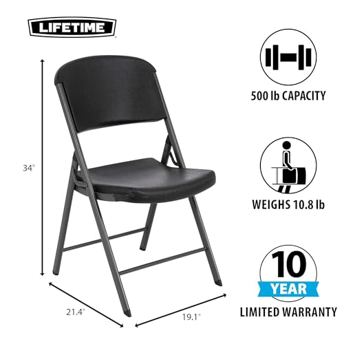Lifetime 80187 Commercial Grade Folding Chair, 4 Pack, Black