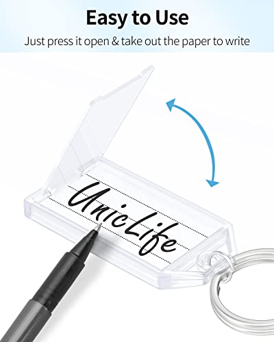 Uniclife 10 Pieces Key Tags 2 Inch Plastic Key Chain Tags with Ruled Blank Paper Labels Transparent Covers and Split Rings Sturdy Item Identifiers, White