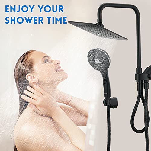 Ryamen Dual Shower Head Combo, Black 8'' High Pressure Rain/Rainfall Shower Head,5 Settings Adjustable Handheld Showers,with 15" Height Adjustable Slide Bar,Holder/59’‘ Hose