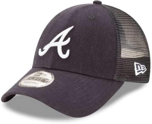 New Era MLB The League 9FORTY Team Color Primary Logo Mesh Trucker Adjustable Hat Cap One Size Fits All - Atlanta Braves Navy