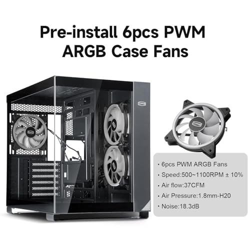 PCCOOLER C3T500 ARGB PC Case Mid Tower Desktop Computer Gaming Superior Case for ATX/M-ATX/ITX with 6 ARGB Case Fans,Column-Free Design,360MM Radiator&400MM GPU Support,Easy Installation (Black)
