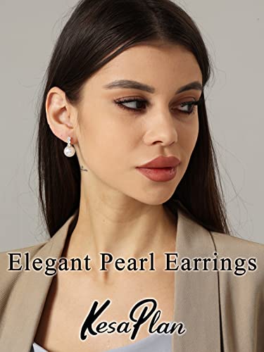 Pearl Earrings for Women 14K Gold Plated Hypoallergenic Pearl Earrings 5A Cubic Zirconia Dangle Earrings Elegant Jewelry (5-Gold)