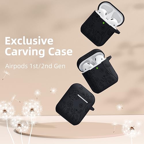 Lerobo for AirPods Case 2nd/1st Generation Case Cover, Flower Engraved Full Protective Case Compatible with Apple AirPod Charging Case with Keychain Soft Silicone Pattern Front LED Visible, Orange