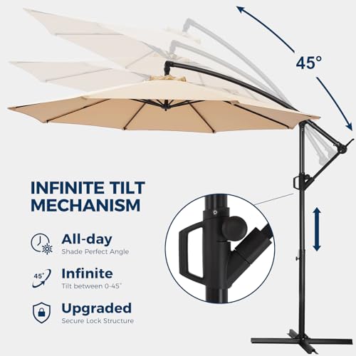 HOMSHADE 10ft Offset Patio Umbrella - Offset Hanging Cantilever Patio Outdoor Market Umbrella UPF50+ UV Protection with Easy Tilt Adjustment and Crank for Pool Deck and Garden (Beige)