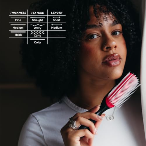 Denman Curly Hair Brush D3 (Black & Red) 7 Row Styling Brush for Detangling, Separating, Shaping and Defining Curls - For Women and Men