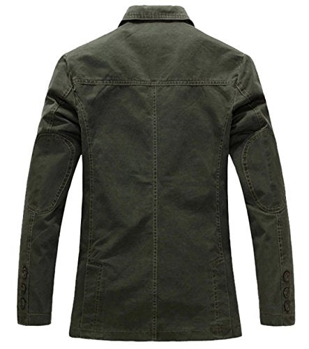 chouyatou Men's Casual Three-Button Stripe Lined Cotton Twill Suit Jacket (X-Small, Army Green)