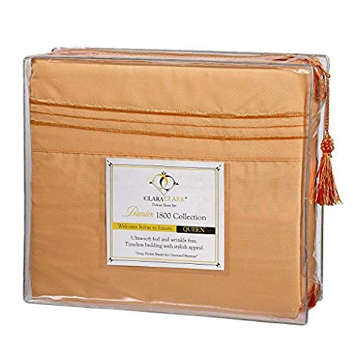 Clara Clark Bed Sheets, Premier 1800 Series 4 Piece Bed Sheet Set, Deep Pocket, Wrinkle, Fade, Stain Resistant, Luxury Soft Bedding Sheets & Pillowcases, Twin, Custard Mellow