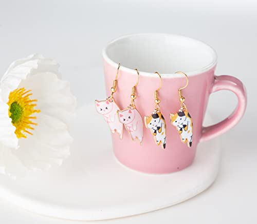 Lezmoii Cute Dangle Anime Cat Earrings for Women Fun Animal Earrings Set (Cat A)