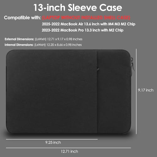 ProElife 13-Inch Laptop Sleeve Case for 2025-2022 MacBook Air 13.6 inch with M4 M3 M2 Chip and MacBook Pro 13'' M2 Chip Accessory Traveling Carrying Bag Water-Resistant Cover Simple Case (Black)