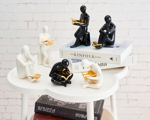 BOIHEGU Thinker Statue Reading Book, Modern Gold Reader Sculpture for Library Home Study Living Room Office Bookshelf Coffee Table Decor, Unique Gifts for Bookworm Avid Reader Book Lover(A-Gold)