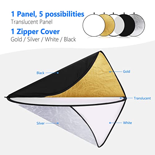 NEEWER 32 Inch/80 Centimeter Light Reflector Light Diffuser 5 in 1 Collapsible Multi Disc with Bag - Translucent, Silver, Gold, White, and Black for Studio Photography Lighting and Outdoor Lighting