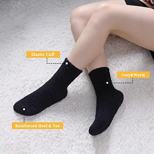 FNOVCO Womens Fuzzy Socks Super Soft Fluffy Winter Warm Cozy Home Sleeping Socks (5 Pairs Black)
