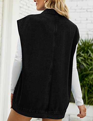 Zontroldy Denim Jean Vest for Women Oversized Sleeveless Button Down Denim Jean Vest Waistcoat Shacket Jacket (0170-Pink-L)