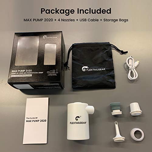 FLEXTAILGEAR MAX Pump 2020 Portable Air Pump with 3600mAH Battery USB Rechargeable Air Pump-Quick Inflate Deflate for Sleeping Pads, Air Mattress, Pool Toys, Floats, Swimming Ring, Air Bed (White)