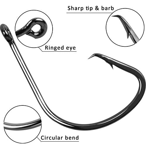 Fishing Circle Hooks Strong High Carbon Steel Offset Catfish Fishing Hooks for Bass Trout Freshwater Saltwater 8/0 100pcs