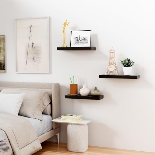 Bellsal Floating Shelves for Wall, Black Engineered Wood Wall Shelf Set of 2, 24" Wall Mounted Floating Shelf for Kitchen, Living Room, Bedroom, Bathroom Storage, Book Shelf for Wall Home Decor