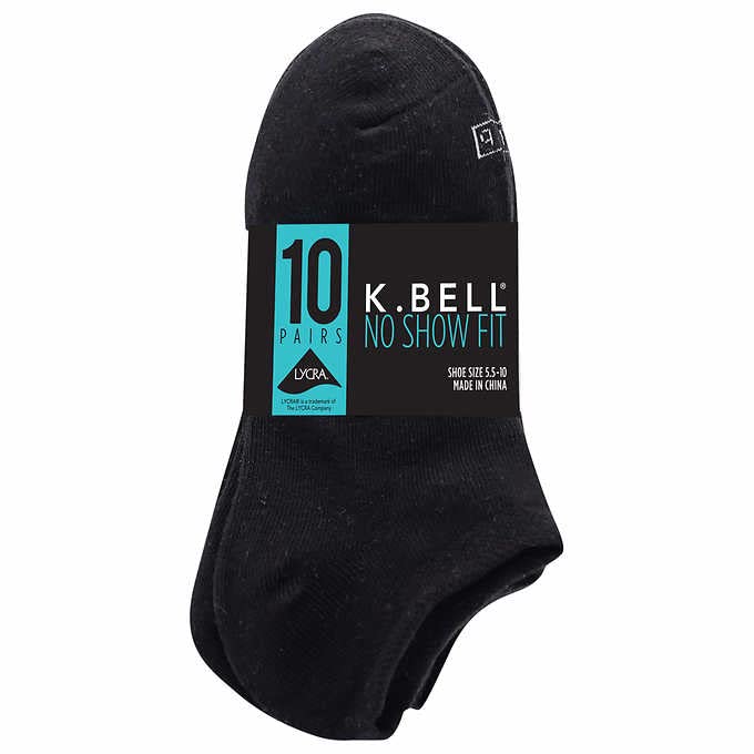K. Bell Ladies' No Show Sock, 10-pair ~ Casual Yoga Running Socks for Women