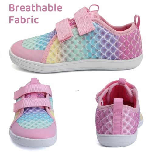 WateLves Wide Toddler Water Shoes Kids Barefoot Beach Swim Aqua Shoes Boys Girls Breathable Mesh Walking Hook and Loop Sneakers (Light Gray, 31)